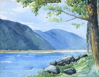 DISTANT MOUNTAINS OVER THE LOUGH by G. Campbell at Ross's Online Art Auctions