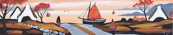 RED SAIL BOAT BY SUNSET by J.P. Rooney at Ross's Online Art Auctions