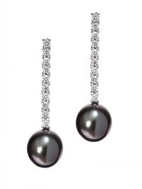 18CT WHITE GOLD DIAMOND AND TAHITIAN PEARL DROP EARRINGS at Ross's Online Art Auctions