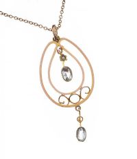 9CT GOLD AQUAMARINE AND SEED PEARL NECKLACE at Ross's Online Art Auctions