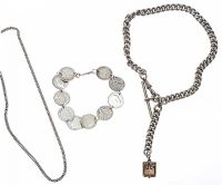 STERLING SILVER CHAIN, SILVER BRACELET AND STERLING SILVER ALBERT CHAIN AND MEDALION at Ross's Online Art Auctions