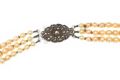 TRIPLE STRAND OF CULTURED PEARLS WITH SILVER AND MARCASITE CLASP at Ross's Online Art Auctions