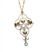 EDWARDIAN AQUAMARINE AND PEARL PENDANT ON 9CT GOLD CHAIN at Ross's Online Art Auctions