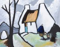 BY THE THATCHED COTTAGE by Irish School at Ross's Online Art Auctions