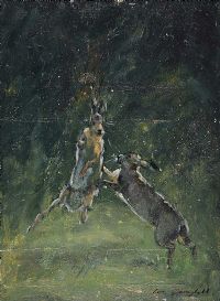 BOXING HARES by Con Campbell at Ross's Online Art Auctions