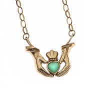 9CT GOLD EMERALD CLADDAGH NECKLACE at Ross's Online Art Auctions