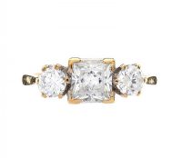 9CT GOLD THREE STONE CUBIC ZIRCONIA RING at Ross's Online Art Auctions