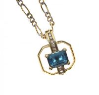 14CT GOLD BLUE STONE AND DIAMOND NECKLACE at Ross's Online Art Auctions
