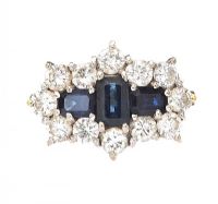 18CT GOLD SAPPHIRE AND DIAMOND BOAT RING at Ross's Online Art Auctions