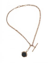9CT GOLD ALBERT CHAIN WITH CARNELIAN AND BLOODSTONE FOB at Ross's Online Art Auctions