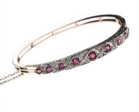 ANTIQUE 9CT GOLD GARNET AND DIAMOND BANGLE at Ross's Online Art Auctions