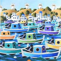 FISHING BOATS, MYKONOS by George Callaghan at Ross's Online Art Auctions