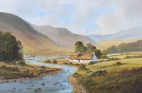 IRISH THATCHED COTTAGE by Robert B. Higgins at Ross's Online Art Auctions