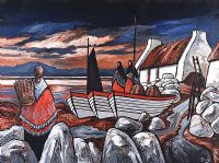 SHAWLIES BY THE FISHING BOATS by J.P. Rooney at Ross's Online Art Auctions