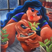 POTTING THE PLANT by Stef Callaghan at Ross's Online Art Auctions
