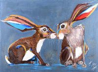 KISSING HARES by Eileen McKeown at Ross's Online Art Auctions
