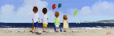 BEACH FUN, NEAR FAIRHEAD, BALLYCASTLE by Michelle Carlin at Ross's Online Art Auctions