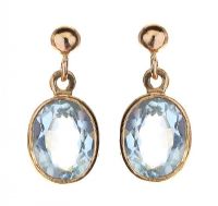 9CT GOLD BLUE TOPAZ DROP EARRINGS at Ross's Online Art Auctions