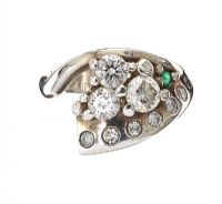 STEENSONS STERLING SILVER DIAMOND AND EMERALD RING at Ross's Online Art Auctions