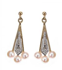 9CT GOLD PEARL AND DIAMOND DROP EARRINGS at Ross's Online Art Auctions