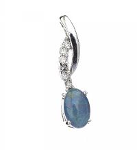 9CT WHITE GOLD BLUE OPAL AND DIAMOND PENDANT at Ross's Online Art Auctions