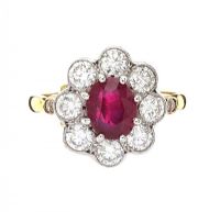 18CT GOLD RUBY AND DIAMOND CLUSTER RING at Ross's Online Art Auctions