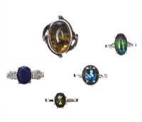 
FIVE GEM-SET STERLING SILVER RINGS at Ross's Online Art Auctions