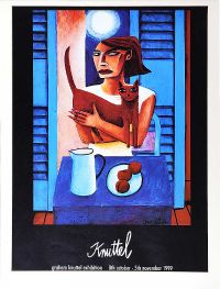 1999 EXHIBITION POSTER, GIRL WITH A CAT by Graham Knuttel at Ross's Online Art Auctions