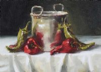 STILL LIFE, POT & PEPPERS by Lorraine Christie at Ross's Online Art Auctions