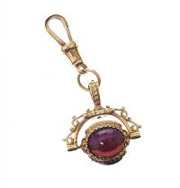 9CT GOLD OPAL AND AMETHYST SWIVEL FOB at Ross's Online Art Auctions