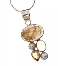 STERLING SILVER CITRINE, PEARL, AND ANGELS HAIR NECKLACE at Ross's Online Art Auctions