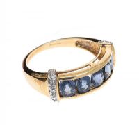 9CT GOLD BLUE SAPPHIRE AND DIAMOND RING at Ross's Online Art Auctions