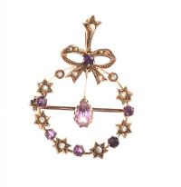 ANTIQUE 9CT GOLD SEED PEARL AND AMETHYST BROOCH/PENDANT at Ross's Online Art Auctions