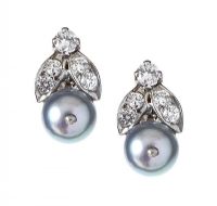 18CT GOLD CULTURED PEARL AND DIAMOND EARRINGS
 at Ross's Online Art Auctions
