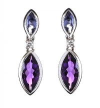 9CT WHITE GOLD AMETHYST, IOLITE AND DIAMOND EARRINGS
 at Ross's Online Art Auctions