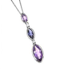 9CT WHITE GOLD AMETHYST, IOLITE AND DIAMOND NECKLACE
 at Ross's Online Art Auctions