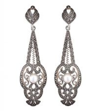 SILVER MARCASITE AND PEARL EARRINGS
 at Ross's Online Art Auctions