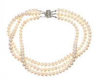 TRIPLE STRAND OF FRESHWATER PEARLS
 at Ross's Online Art Auctions