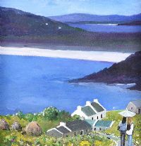 A STROLL DOWN TO TRA NA ROSSAN COTTAGES, DOWINGS by Sean Lorinyenko at Ross's Online Art Auctions