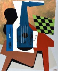 BLUE MANDOLIN & CHESS BOARD by Gerald G. Beattie at Ross's Online Art Auctions