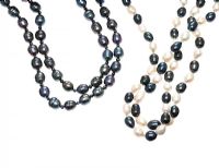 TWO PEACOCK AND WHITE FRESHWATER CULTURED PEARL NECKLACES at Ross's Online Art Auctions