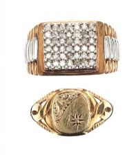 TWO 9CT GOLD DIAMOND-SET SIGNET RINGS at Ross's Online Art Auctions
