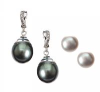 TWO PAIRS OF GREY FRESHWATER PEARL EARRINGS at Ross's Online Art Auctions