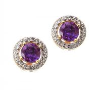 GOLD-PLATED STERLING SILVER AMETHYST AND TOPAZ CLUSTER EARRINGS at Ross's Online Art Auctions
