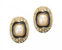 VINTAGE CLIP-ON EARRINGS WITH FAUX PEARL AND ENAMEL at Ross's Online Art Auctions