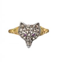 9CT GOLD DIAMOND AND RUBY FOX RING at Ross's Online Art Auctions