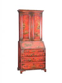 GEORGIAN JAPANNED RED LACQUERED BUREAU BOOKCASE at Ross's Online Art Auctions