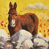 DONKEY BY THE STONE WALL by Ronald Keefer at Ross's Online Art Auctions