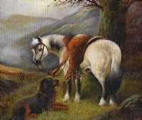 GREY HORSE WITH STAG & DOG by W. Benson at Ross's Online Art Auctions