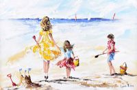 BUILDING SANDCASTLES AT THE BEACH by Lorna Millar at Ross's Online Art Auctions